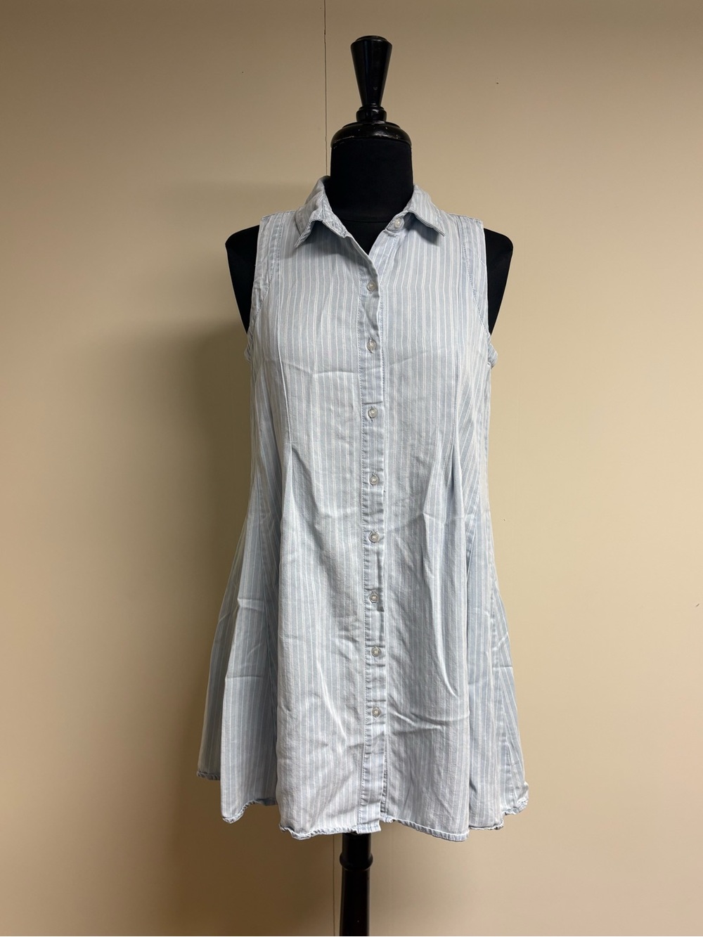 Sleeveless Striped Chambray Mini Dress
